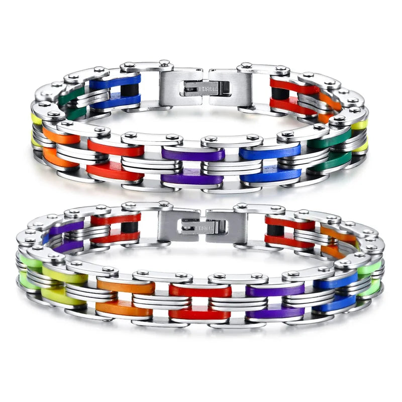 Silicone Stainless Steel Bracelet Men Bangle Rainbow Color 316L Stainless Steel Clasp Bracelet Bracelet For Men Women