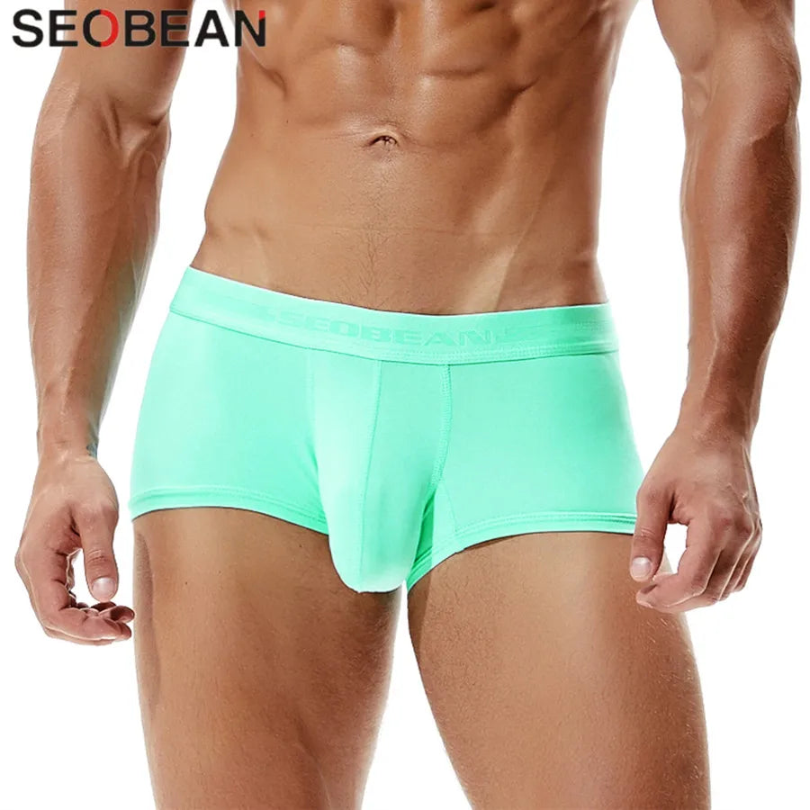 SEOBEAN Brand Male Panties Solid Boxer Briefs Men Underwear U Convex Pouch Sexy Low Waist Underpants Men Boxers Shorts