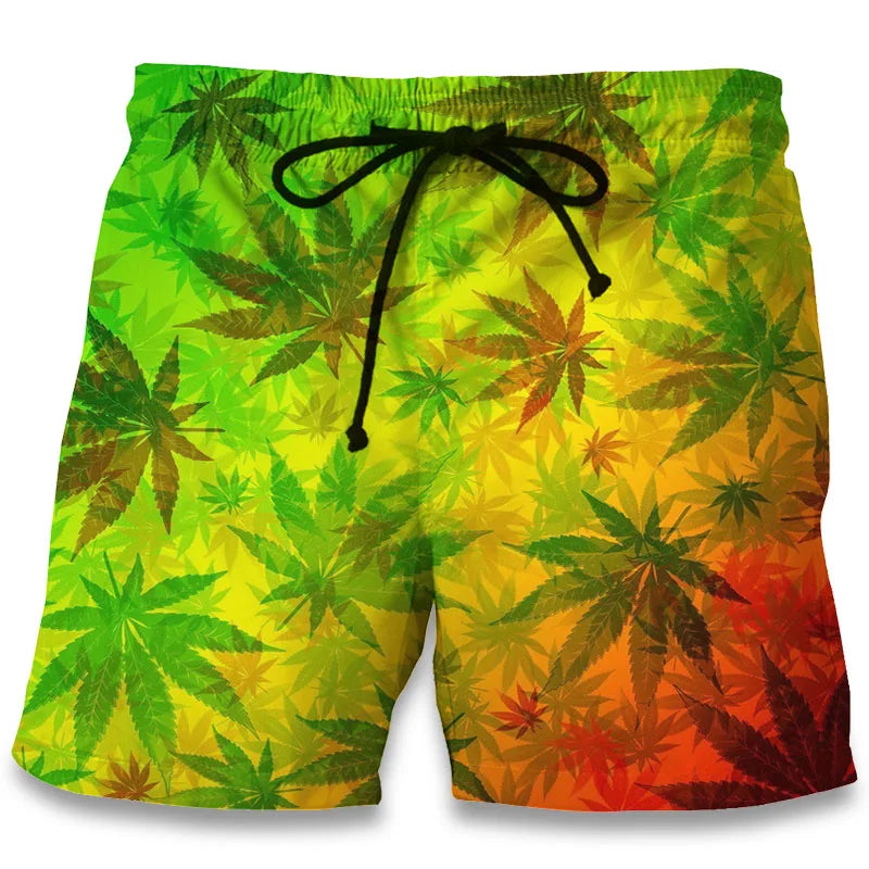 3D Print Casual Beach Shorts Maple Leaf Weeds Men Hip Hop Summer Trunks Bermuda 2018 Fashion Boys Board Shorts with Pocket 6XL