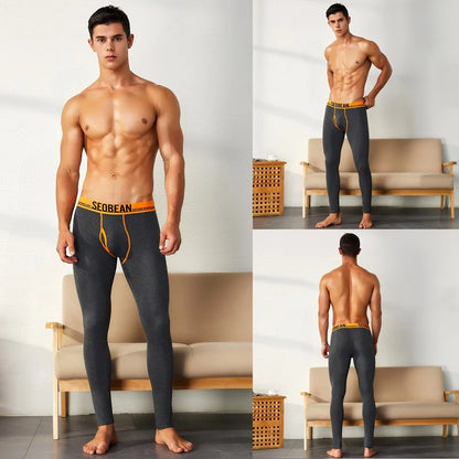 SEOBEAN-Men's Sexy Cotton Long Johns, Open Thermal Underpants, Sexy Pants, Monochromatic Leggings