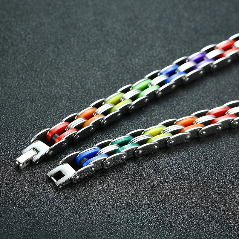 Silicone Stainless Steel Bracelet Men Bangle Rainbow Color 316L Stainless Steel Clasp Bracelet Bracelet For Men Women