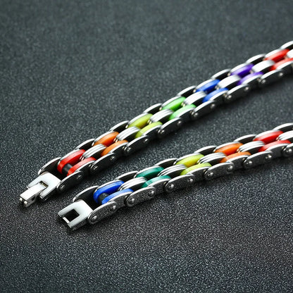 Silicone Stainless Steel Bracelet Men Bangle Rainbow Color 316L Stainless Steel Clasp Bracelet Bracelet For Men Women