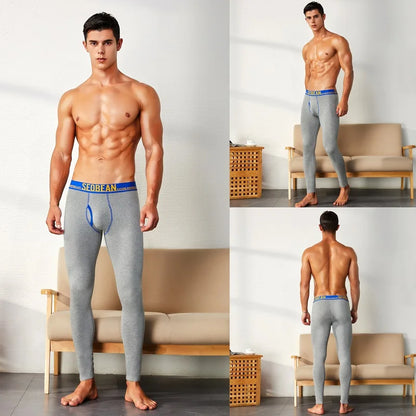 SEOBEAN-Men's Sexy Cotton Long Johns, Open Thermal Underpants, Sexy Pants, Monochromatic Leggings