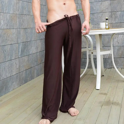 Men's ice Silk Pajamas Pyjamas Pants Lounge Pants Sleep Bottoms Sexy Trousers Soft Comfortable Lacing Loose Home Pants Men gay