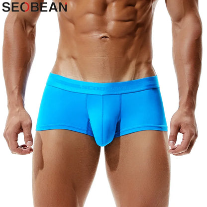 SEOBEAN Brand Male Panties Solid Boxer Briefs Men Underwear U Convex Pouch Sexy Low Waist Underpants Men Boxers Shorts