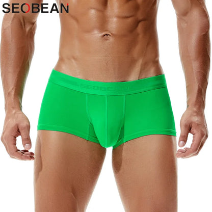 SEOBEAN Brand Male Panties Solid Boxer Briefs Men Underwear U Convex Pouch Sexy Low Waist Underpants Men Boxers Shorts