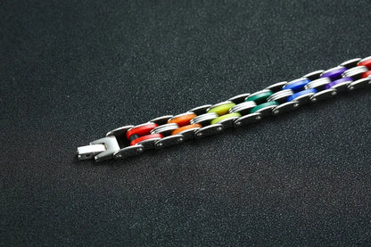 Silicone Stainless Steel Bracelet Men Bangle Rainbow Color 316L Stainless Steel Clasp Bracelet Bracelet For Men Women