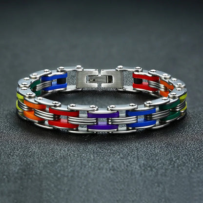 Silicone Stainless Steel Bracelet Men Bangle Rainbow Color 316L Stainless Steel Clasp Bracelet Bracelet For Men Women