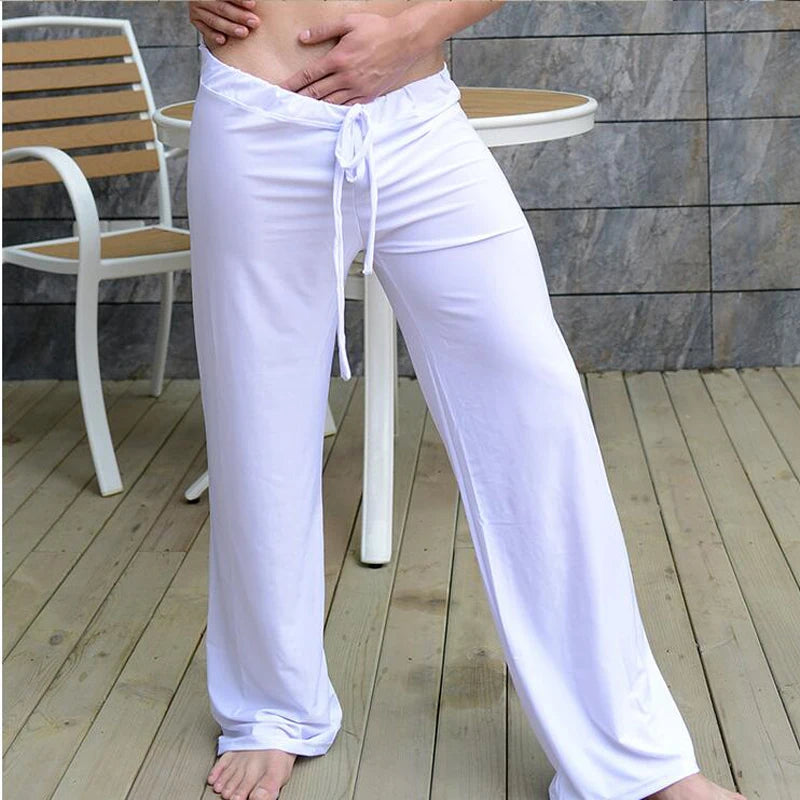 Men's ice Silk Pajamas Pyjamas Pants Lounge Pants Sleep Bottoms Sexy Trousers Soft Comfortable Lacing Loose Home Pants Men gay