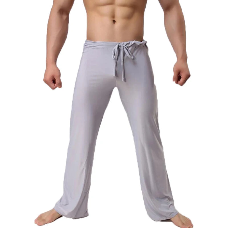 Men's ice Silk Pajamas Pyjamas Pants Lounge Pants Sleep Bottoms Sexy Trousers Soft Comfortable Lacing Loose Home Pants Men gay