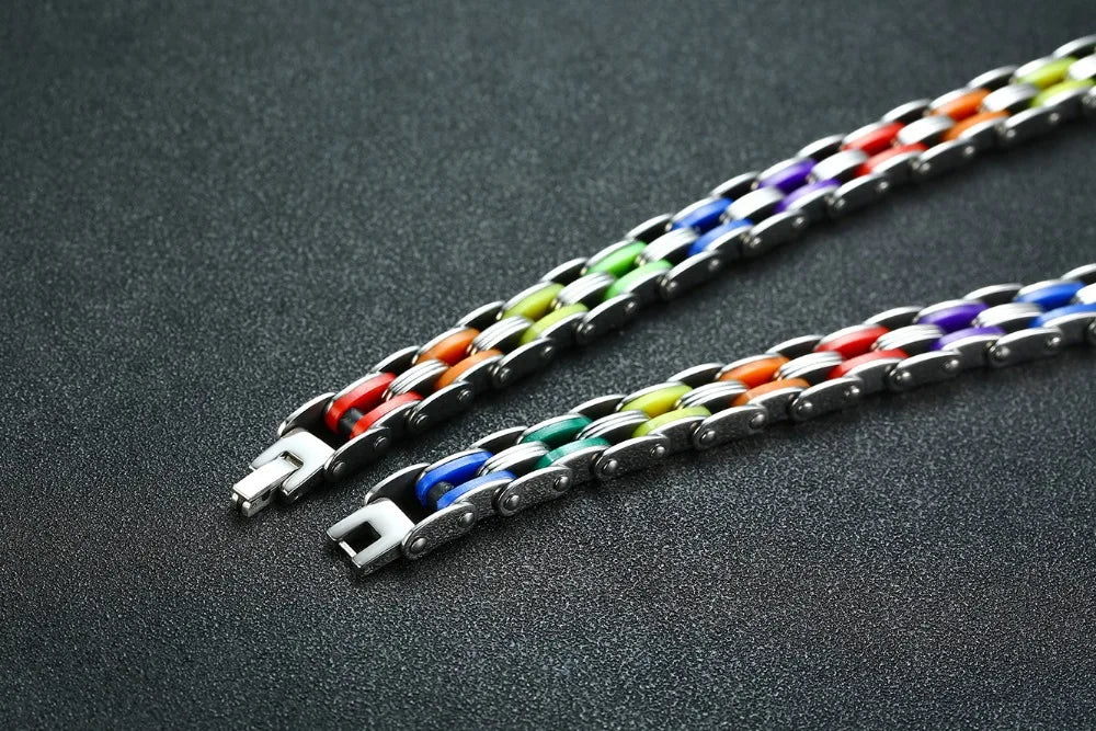 Silicone Stainless Steel Bracelet Men Bangle Rainbow Color 316L Stainless Steel Clasp Bracelet Bracelet For Men Women