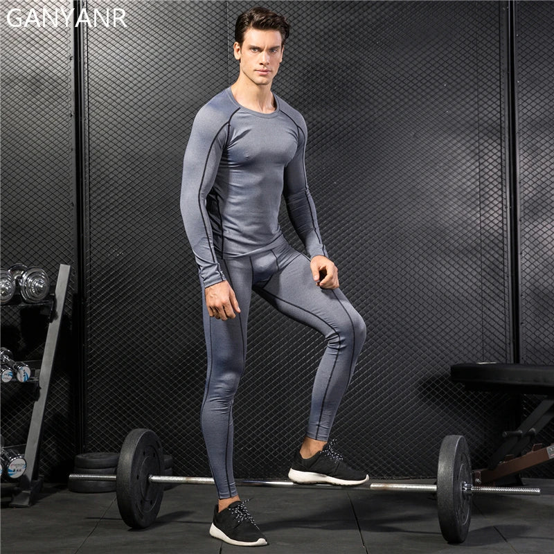 GANYANR Running Set Men leggings Clothing Sweatshirt gym suit Football basketball Soccer Tracksuit Sportswear Yoga shorts tights