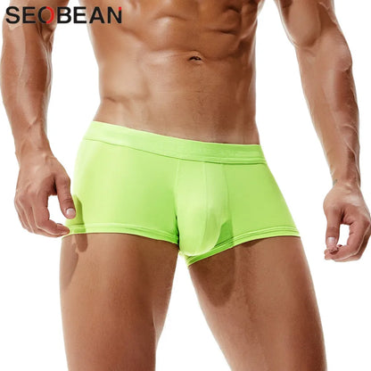 SEOBEAN Brand Male Panties Solid Boxer Briefs Men Underwear U Convex Pouch Sexy Low Waist Underpants Men Boxers Shorts