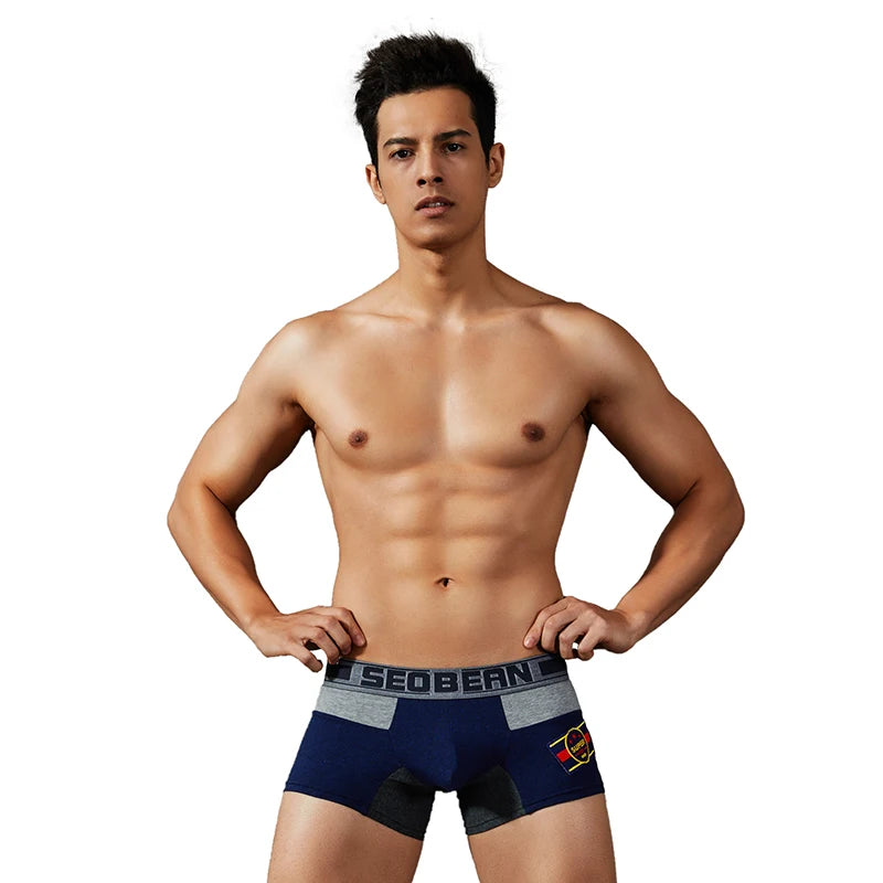 SEOBEAN Men Teenage Plain Cotton Boxer Shorts U Convex Pouch