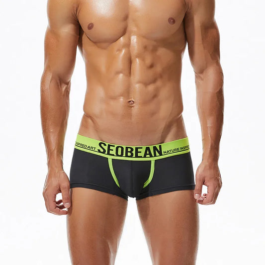 New SEOBEAN Sexy Men's Underwear Boxer Shorts Breathable mesh Trunk Underpants chinese style solid Boxer For Man