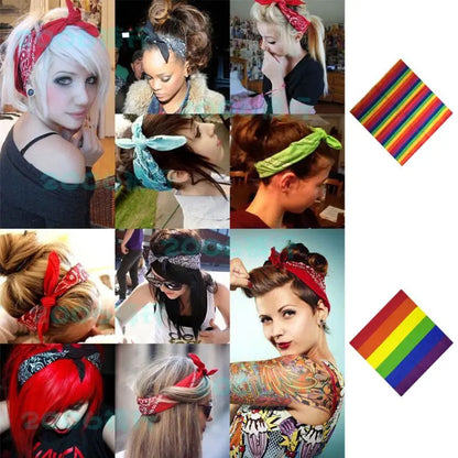 Festival Rainbow Colorful Seven Stripes 55x55CM Unisex Cotton Pocket Square Scarf Headband Bandana Gay Parade Wristband Neck Tie