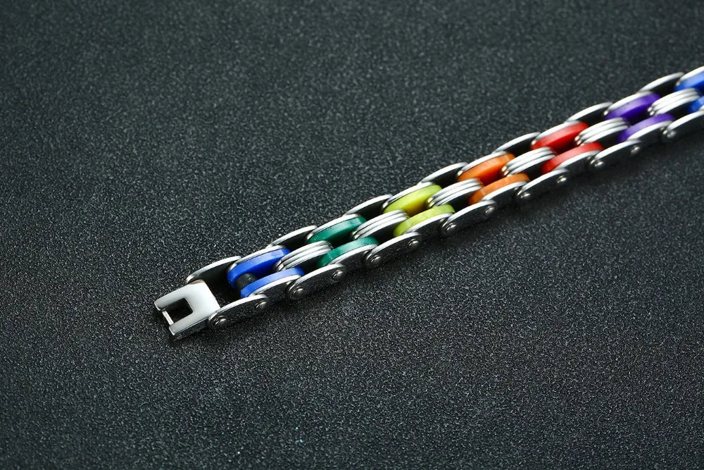 Silicone Stainless Steel Bracelet Men Bangle Rainbow Color 316L Stainless Steel Clasp Bracelet Bracelet For Men Women