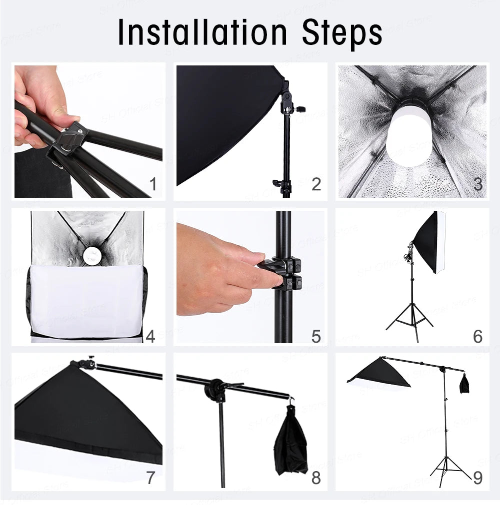 SH Photography Photo Studio Lighting Kit Including 2x2M Photo Background Muslin Backdrops And Green Background With Portable Bag