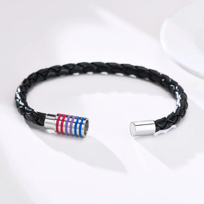 Vnox Rainbow Woven Leather LGBTQ Bracelets, Lesbians Gays Bisexuals Bracelet,Braided Pride Men Women Couple Friendship Jewelry