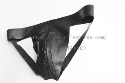 Cool and sexy jockstraps men's black latex T-back with front zipper and made of 100% real & natural latex materials