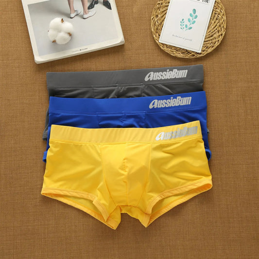 Men's flat-angle panties milk silk low waist elastic three-dimensional comfort aussiebum