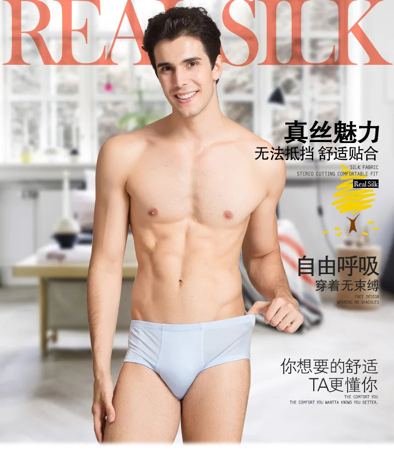 Men Underwear Boxer Shorts 100% Real Silk Knitted Boxers Comfortable Health Breathable Male U Shape Underpants 69112