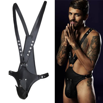 Fetish Gay Penis Pouch Leather Harness Men Open Crotch Full Body Bondage Clothes Sexy Party Clubwear Chest Harness Belts for Men