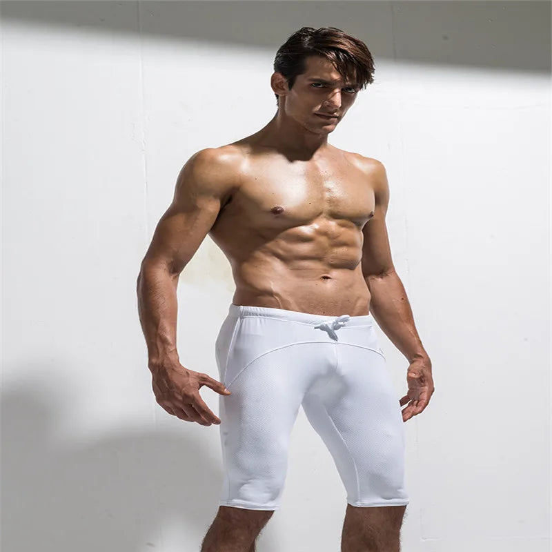 Summer New Fashion Sports Fitness Pants Men Mesh Breathable Quick Dry Playing Sports Tight Shorts Thin Straight Beach Shorts