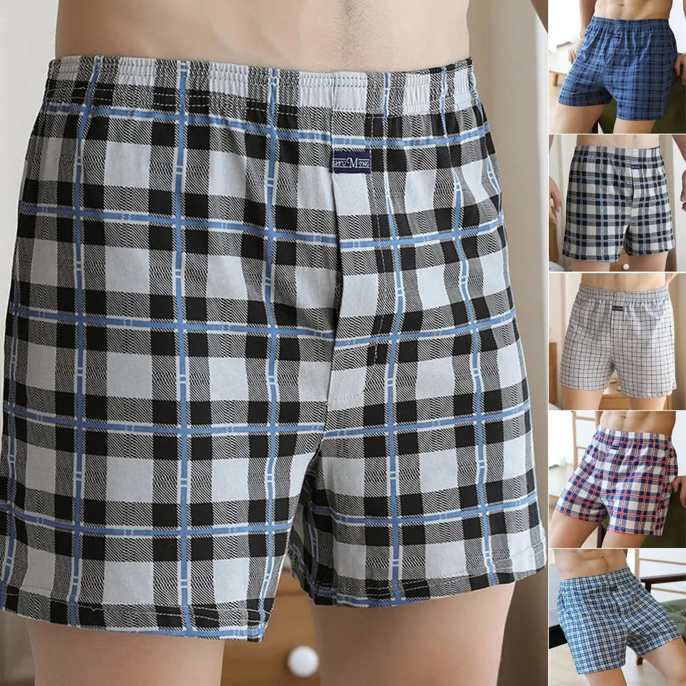 Boxershorts Men Casual Loose Plaid Wide Leg Cotton Boxer Short Home Underwear Sexy Underpants Sleep Bottoms Intimate Panties