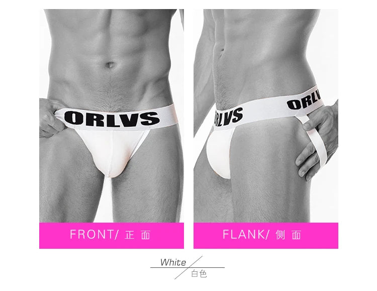 ORLVS Brand Sexy Gay Jockstrap Men Underwear Cotton Men Thong Breathable U Convex For Gay Low Waist Underpants Soft Hollow