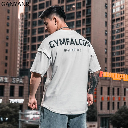 GANYANR Running T-Shirt Man Short Sleeve Fitness Compression Sports Active Wear Sportswear Gym Training Quick Dry Tee Jogging