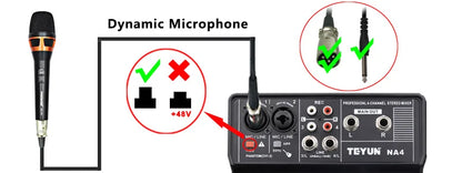 TEYUN 4 Channel Mixing Console 48V Bluetooth Sound Table 24 DSP Effects USB Computer Record Play Live Broadcast Audio Mixer NA4