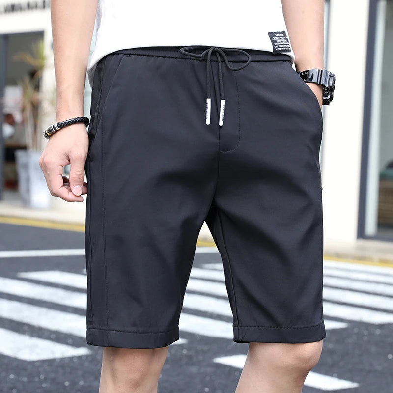 2021 Summer Thin Ice Silk Casual Shorts Men Slim Straight Trousers Solid Knee-length Shorts Men High Quality Beach Shorts Pants