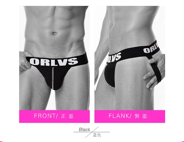 ORLVS Brand Sexy Gay Jockstrap Men Underwear Cotton Men Thong Breathable U Convex For Gay Low Waist Underpants Soft Hollow