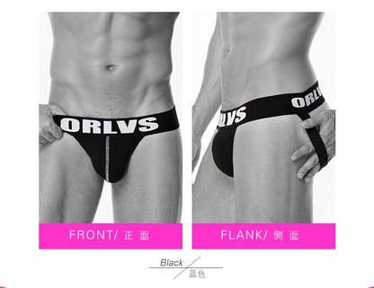 ORLVS Brand Sexy Gay Jockstrap Men Underwear Cotton Men Thong Breathable U Convex For Gay Low Waist Underpants Soft Hollow