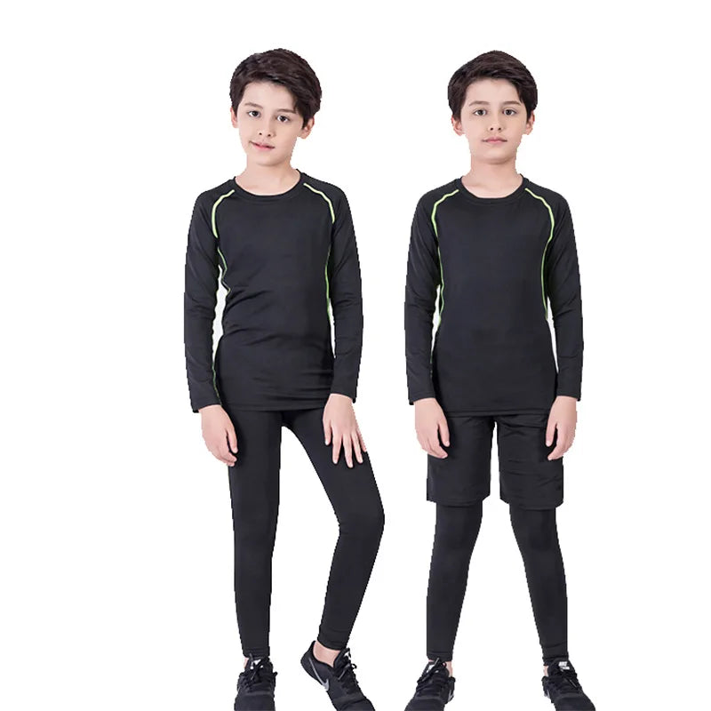 Boys Compression Tights 4 Pcs/Set Kid&#39;s MMA T-shirt+Pants Muay Thai Shorts Sport Bjj Rashguard For Kid Children Rash guard Suit