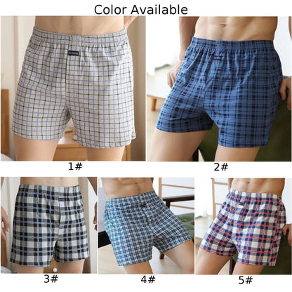 Boxershorts Men Casual Loose Plaid Wide Leg Cotton Boxer Short Home Underwear Sexy Underpants Sleep Bottoms Intimate Panties