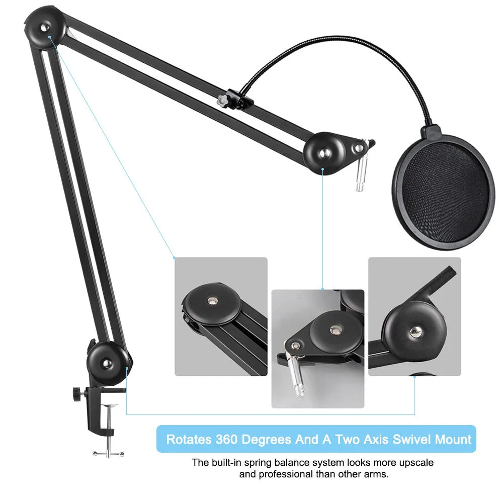 Shure SM7B Mic Boom Arm With Pop Filter Suspension Boom Scissor Arm Stand For Shure SM7B Microphone Heavy Duty Adjustable Holder