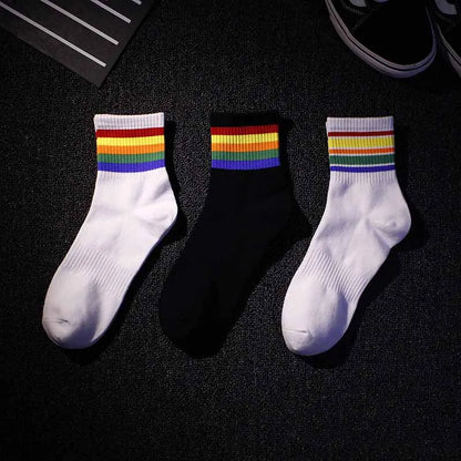 Fashion Mens Socks Hip Hop Cotton Rainbow Stripes Classic Warm Casual Tide Harajuku Funny Pop Korean Socks skarpetki meskie Sox