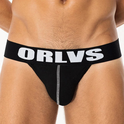 ORLVS Brand Sexy Gay Jockstrap Men Underwear Cotton Men Thong Breathable U Convex For Gay Low Waist Underpants Soft Hollow