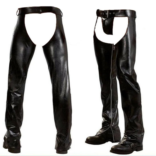 Muscle Men  Open Butt PU Leather Trousers Skinny Novelty Pants with G-String Fetish Costume