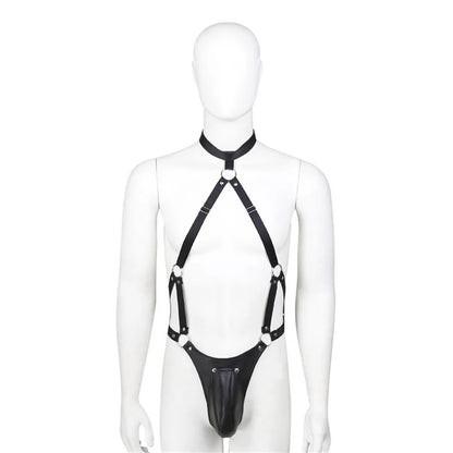 Fetish Gay Penis Pouch Leather Harness Men Open Crotch Full Body Bondage Clothes Sexy Party Clubwear Chest Harness Belts for Men