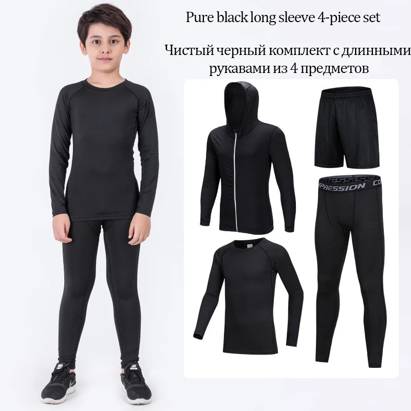 Boys Compression Tights 4 Pcs/Set Kid&#39;s MMA T-shirt+Pants Muay Thai Shorts Sport Bjj Rashguard For Kid Children Rash guard Suit