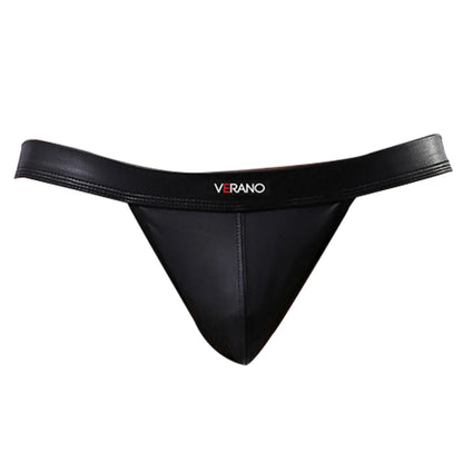 Mens Sexy Brief Bikini PU Leather Underpants Open Butt Breathable Thong Penis Pouch Gay Underwear Black G-strings Slip Panties