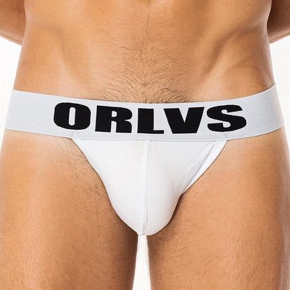 ORLVS Brand Sexy Gay Jockstrap Men Underwear Cotton Men Thong Breathable U Convex For Gay Low Waist Underpants Soft Hollow