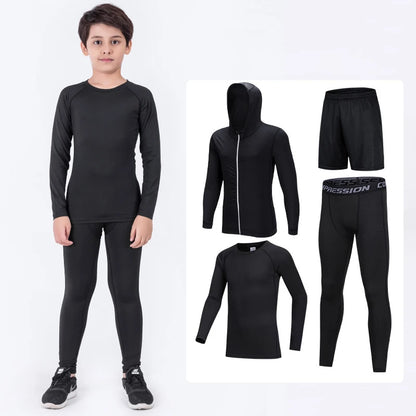 Boys Compression Tights 4 Pcs/Set Kid&#39;s MMA T-shirt+Pants Muay Thai Shorts Sport Bjj Rashguard For Kid Children Rash guard Suit