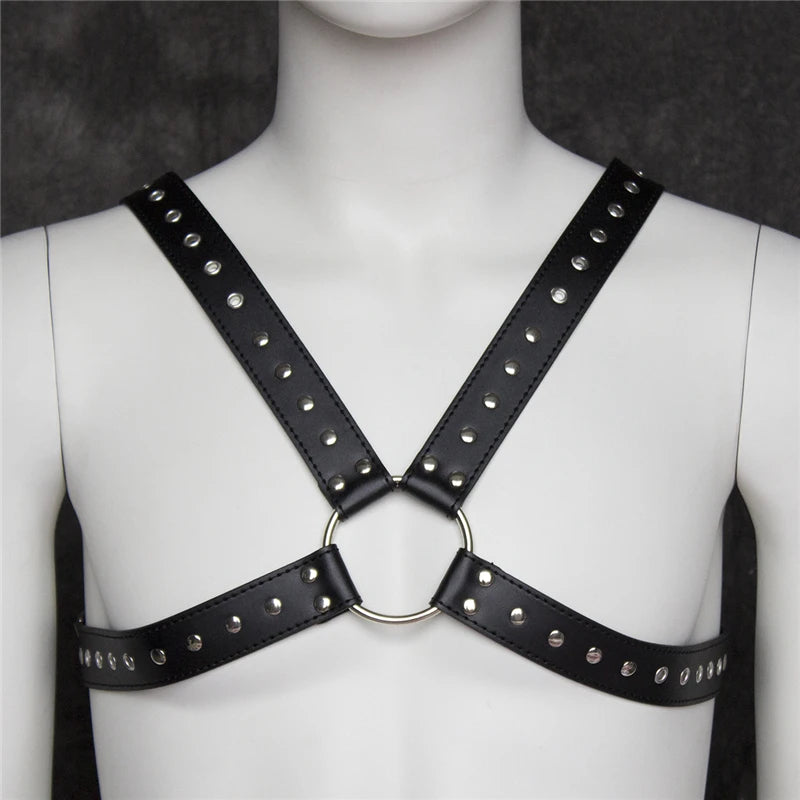 Leather Fetish Gay BDSM Men Harness Belts Adjustable Sexual Gay Bondage Clothing Body Chest Harness Straps for Rave Party Stage