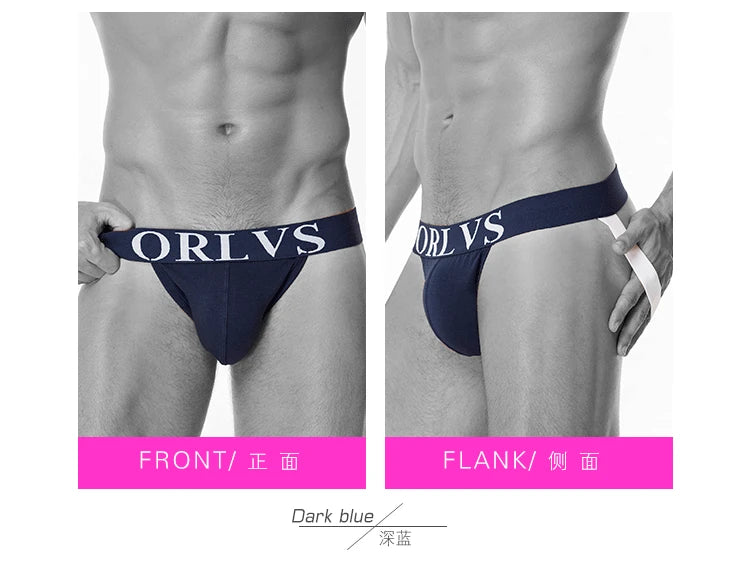 ORLVS Brand Sexy Gay Jockstrap Men Underwear Cotton Men Thong Breathable U Convex For Gay Low Waist Underpants Soft Hollow