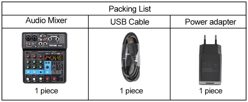 TEYUN 4 Channel Mixing Console 48V Bluetooth Sound Table 24 DSP Effects USB Computer Record Play Live Broadcast Audio Mixer NA4