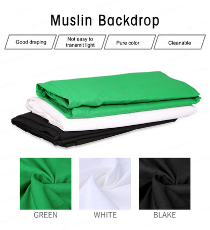 SH Photography Photo Studio Lighting Kit Including 2x2M Photo Background Muslin Backdrops And Green Background With Portable Bag